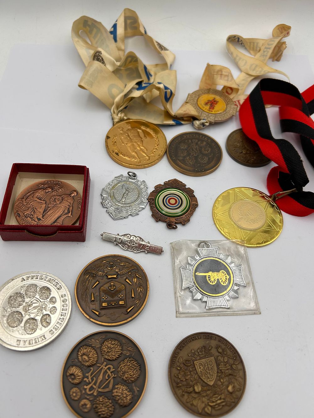 Lot 492: A Mixed Lot of Approximately Fifteen Medals and Medallions, with One Brooch, Late 19th and Early 20th Century