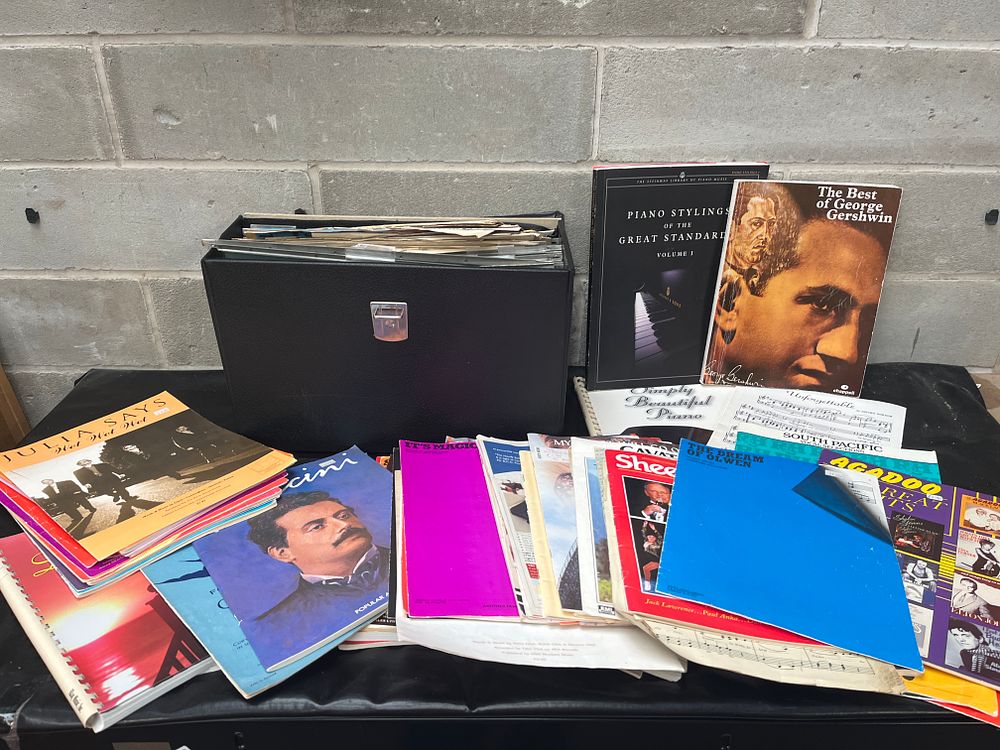Lot 296: A Collection of Popular Music Sheet Music and Songbooks in a Faux-Leather Filing Case