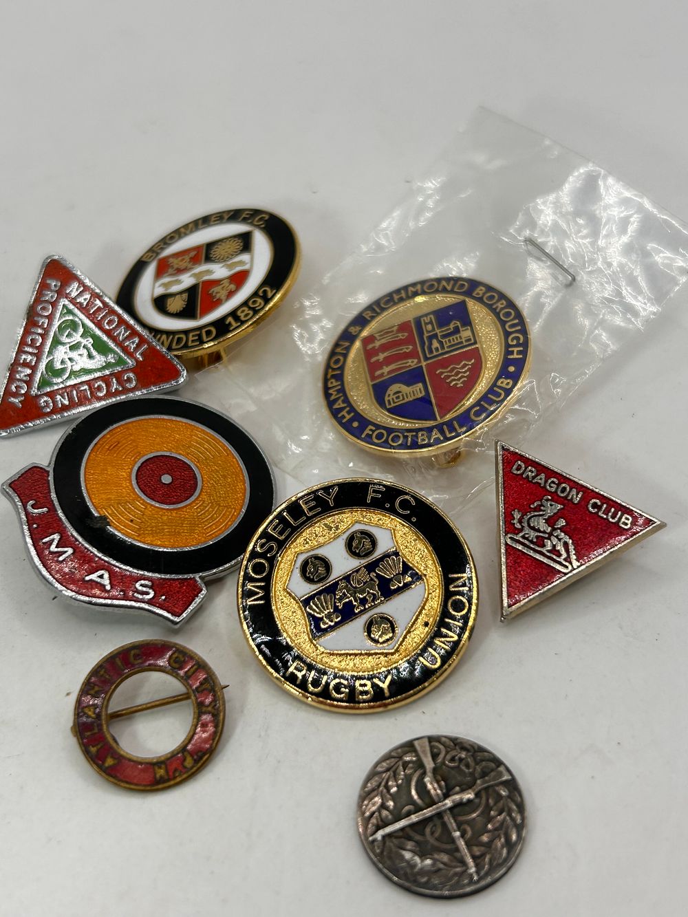 Lot 347: A Collection of 8 British Sports and Organizational Enamel Pin Badges