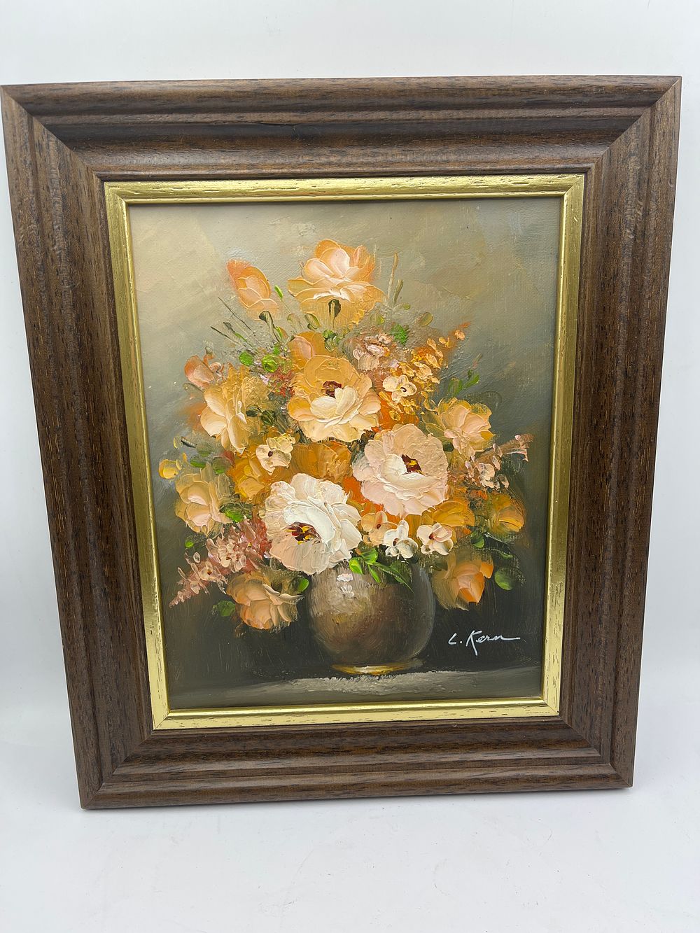 Lot 528: A Framed Mid-Century Impasto Oil Still Life Signed C. Kern, 13” x 11”