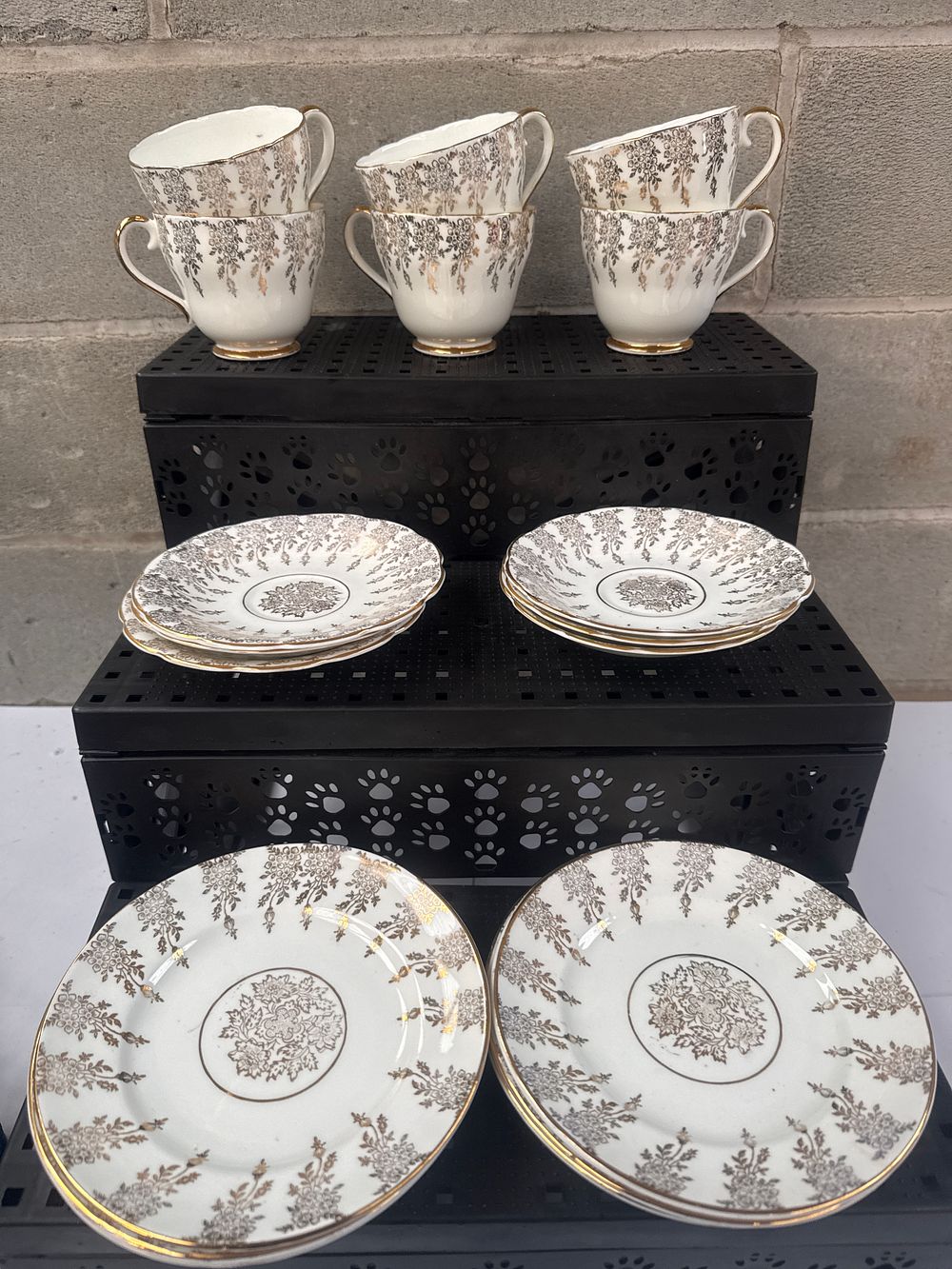 Lot 548: A Collection of  Pieces of Imperial Crown China Gilt-Decorated Tea Service Components