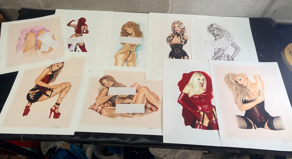 Lot 487: A Collection of 9 Contemporary Pin-Up Style Art Prints Signed B. Jensen