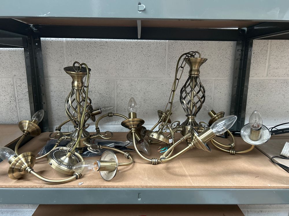 Lot 298: An Assortment of Searchlight Lighting Zanzibar Multi-Arm Chandeliers and Components