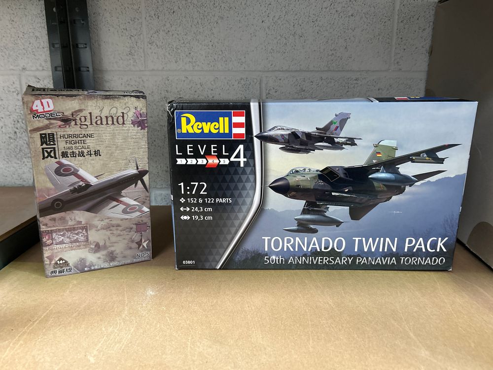 Lot 310: Two Plastic Model Aircraft Kits Including Revell Tornado Twin Pack and 4D Model Hawker Hurricane