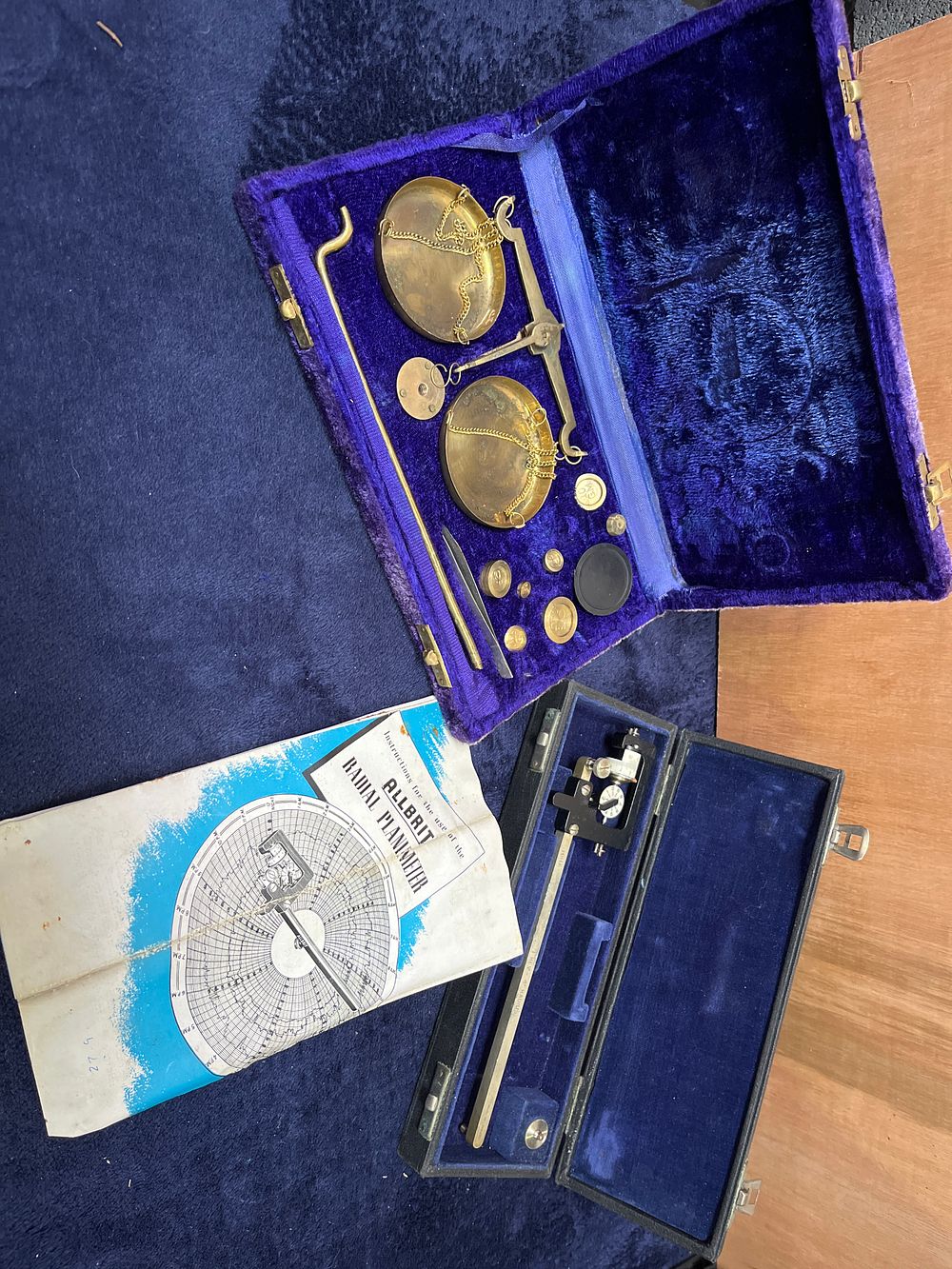 Lot 320: Two Vintage Precision Instruments Comprising a Brass Jewelry Scale and an Allbrit Radial Planimeter