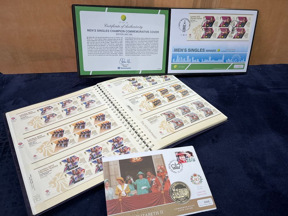 Lot 335: A Trio of British Sporting and Royal Commemorative Philatelic and Numismatic Items