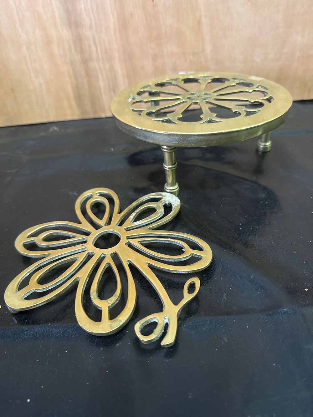Lot 391: Two Vintage Brass Trivets including a 7-Inch Diameter Mandala Style Example