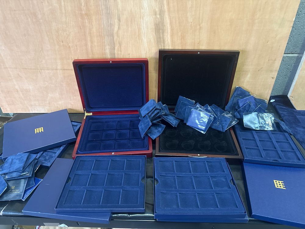 Lot 397: A Collection of Empty Lindner Carus and Westminster Collection Numismatic Presentation Cases and Trays