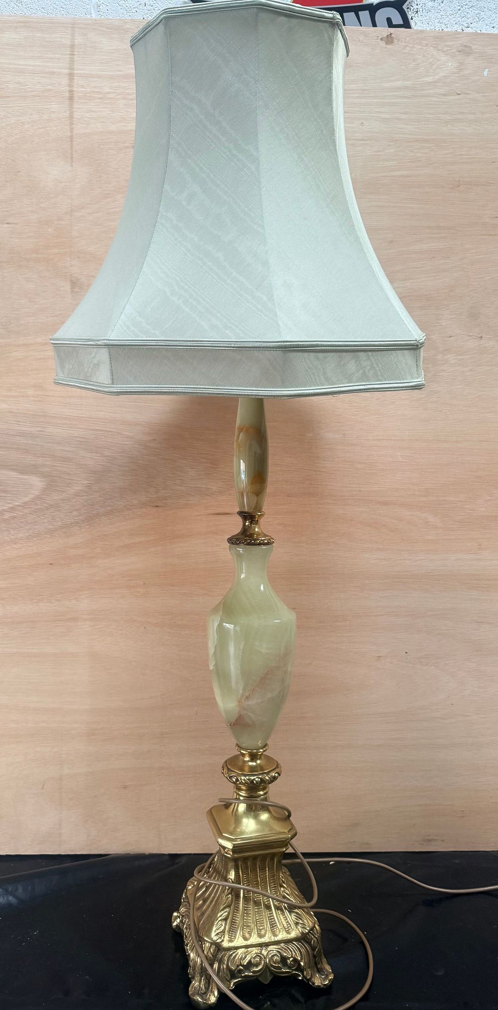 Lot 399: A Hollywood Regency Style Green Onyx and Brass-Toned Metal Table Lamp Standing 39 Inches