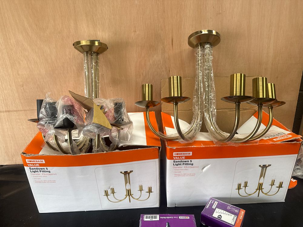Lot 407: A Group of Homebase Sandown 5-Light Ceiling Fittings and Bulbs