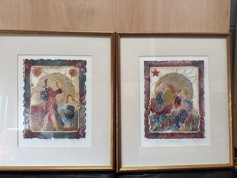 Lot 413: A Pair of Roy Tonkin Signed Limited Edition Mixed Media Etchings Les Amants I and IV