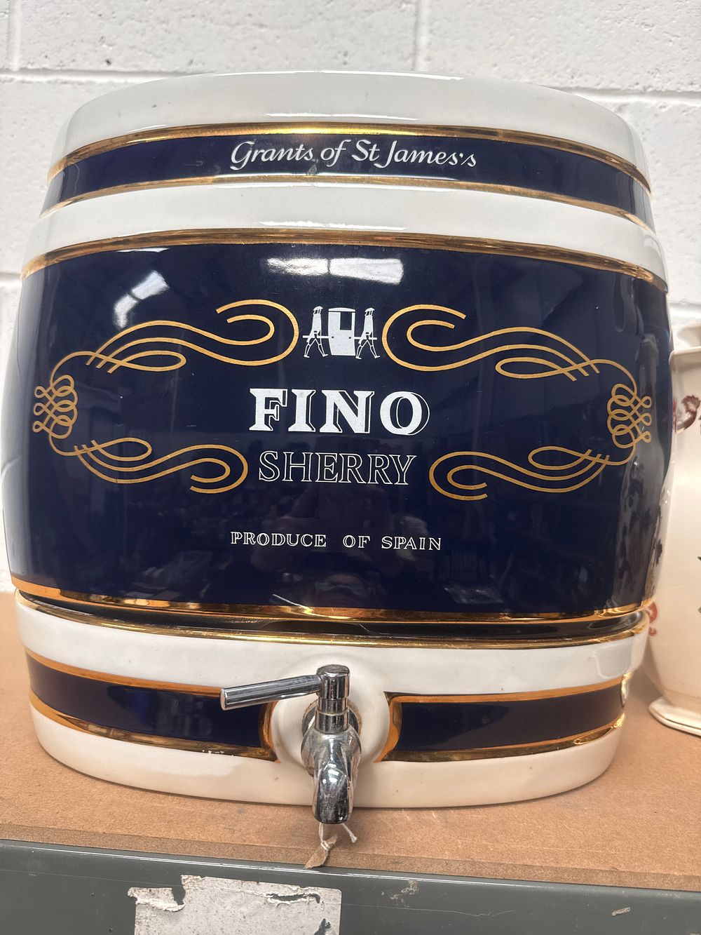 Lot 469: A Large Valdespino Ceramic Fino Sherry Cask Dispenser for Grants of St James's