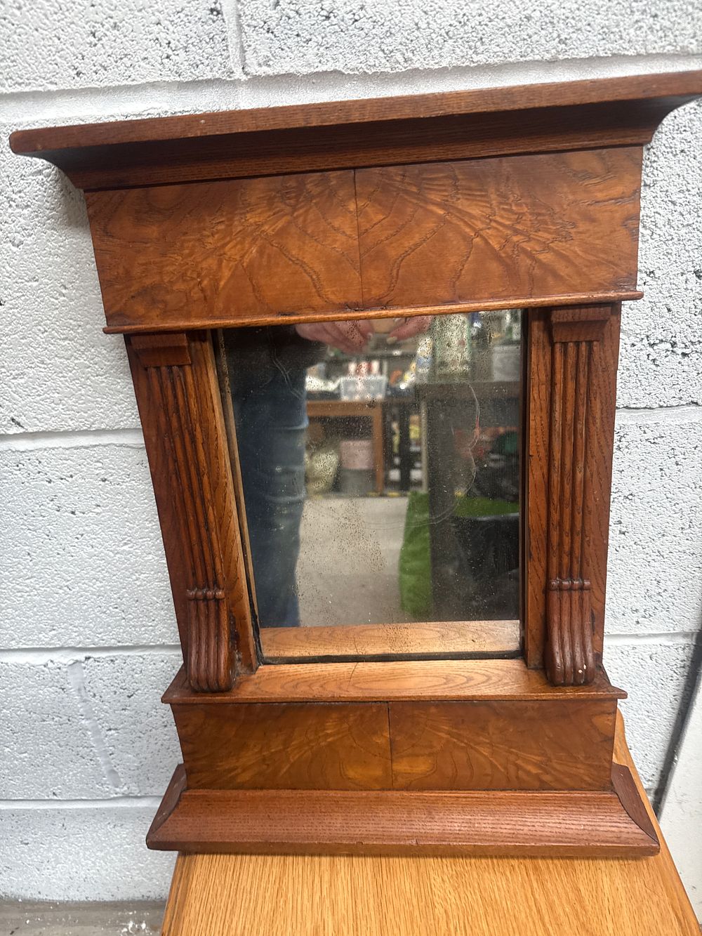 Lot 471: French Art Deco Oak Shaving Cabinet Mirror