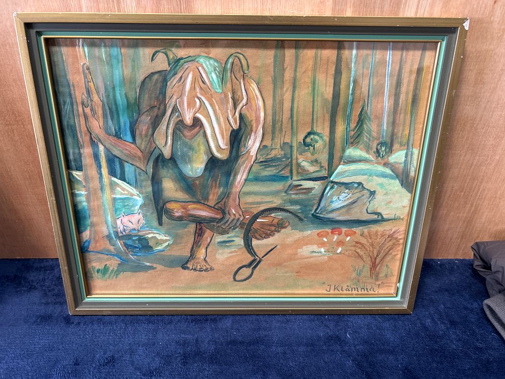Lot 487: A Framed Swedish School Watercolour of a Troll, Dated 1941, 13 x 12 inches
