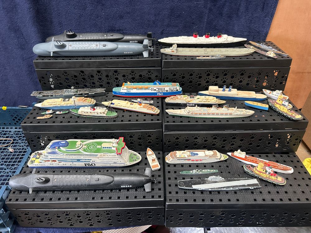 Lot 422: A Collection of Die-cast and Plastic Model Ships and Submarines including Tri-ang Minic and Mercury Examples