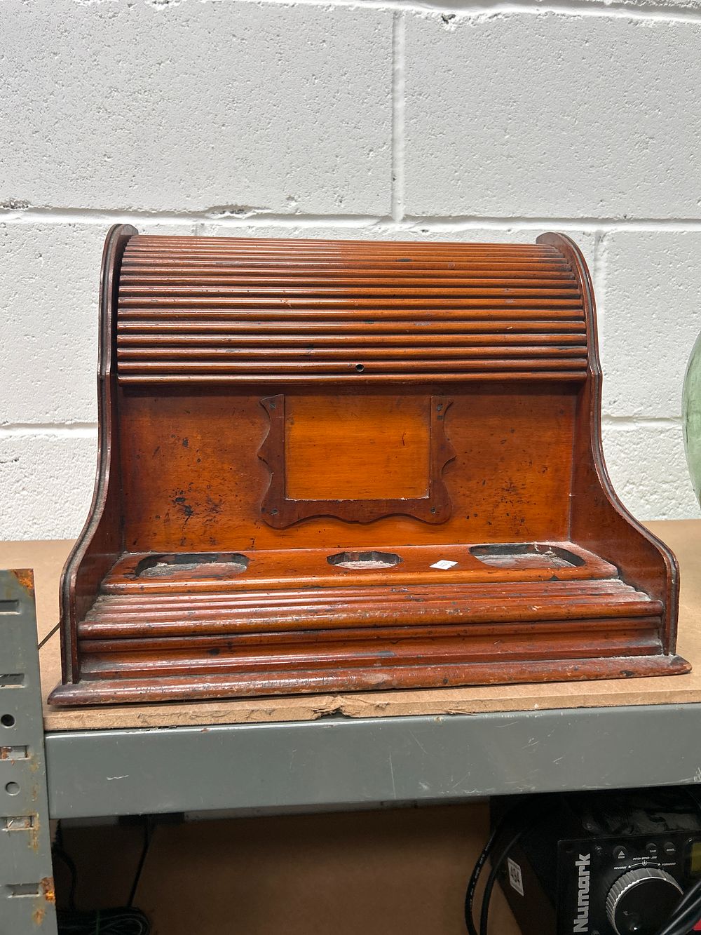 Lot 446: A Victorian Oak Tabletop Tambour Front Stationery Bureau
