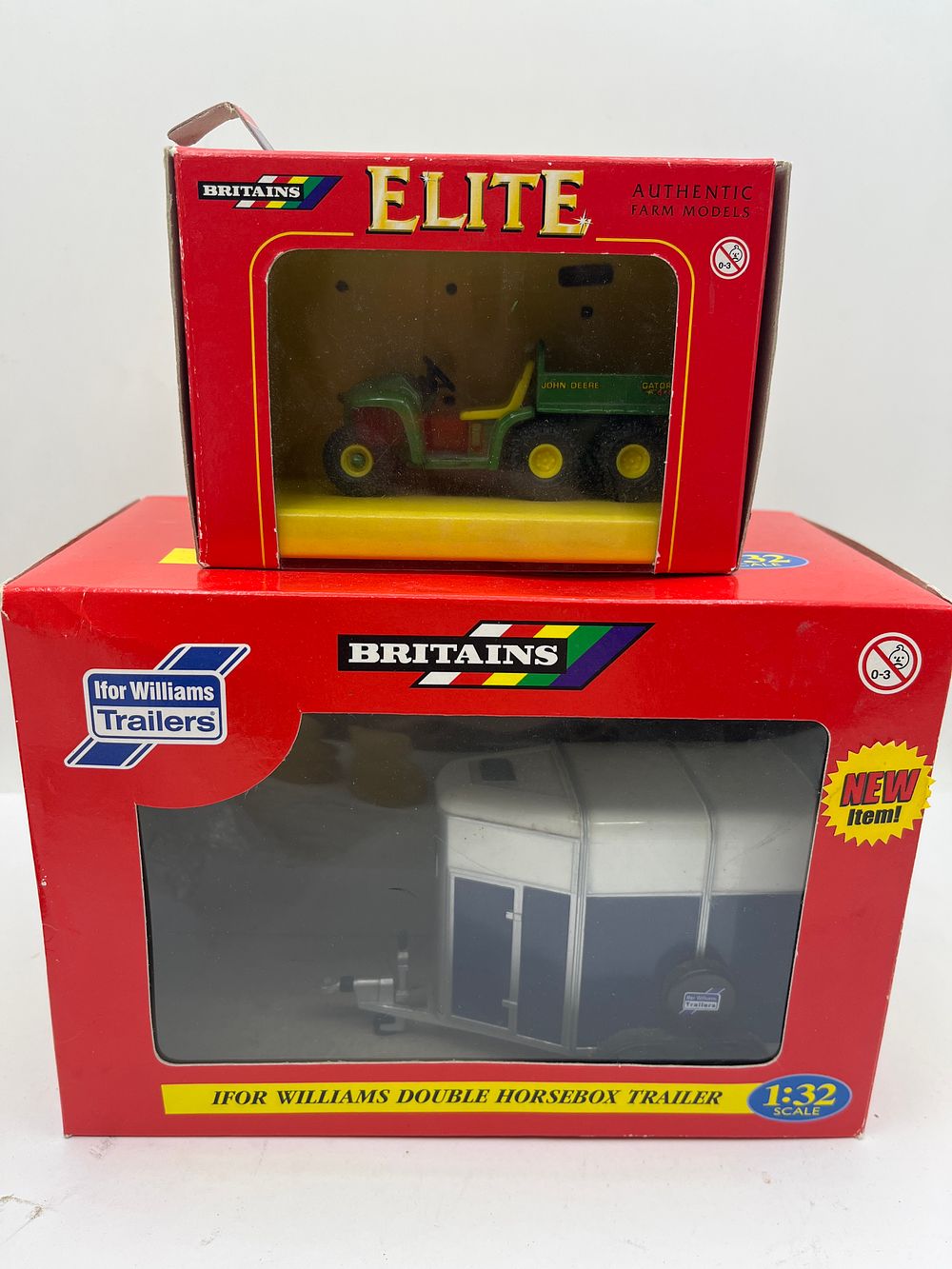 Lot 450: Two Britains 1:32 Scale Die-Cast Farm Models comprising a John Deere Gator and an Ifor Williams Double Horsebox Trailer