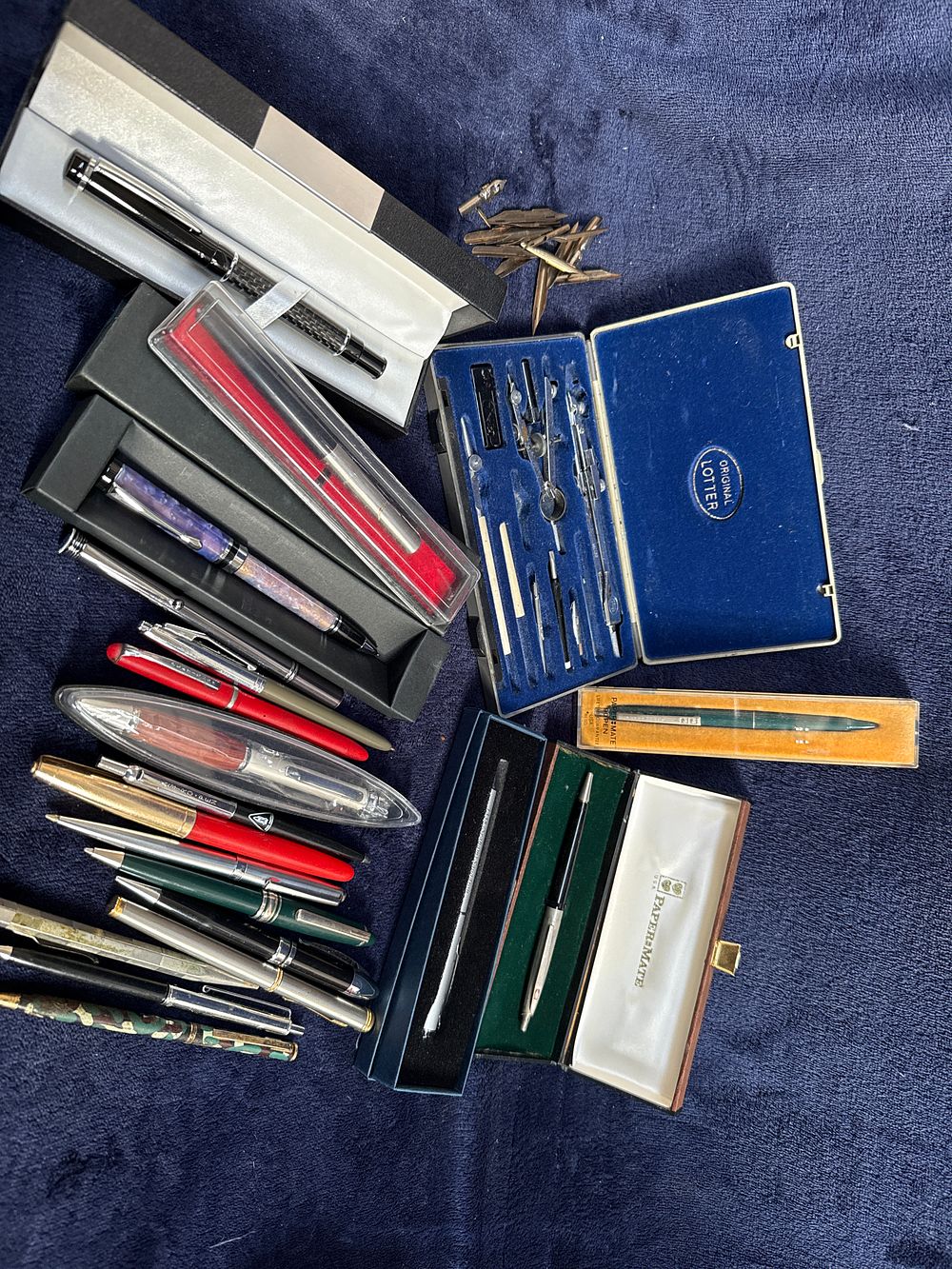 Lot 547: A Collection of Vintage Writing Instruments and an Original Lotter Drafting Set
