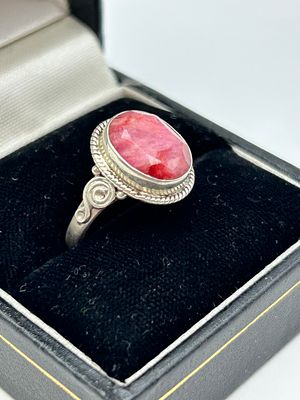 A Sterling Silver and Pink Gemstone Cocktail Ring