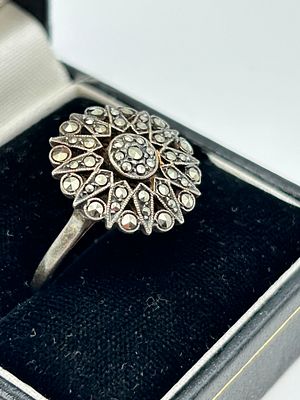 A Vintage Silver and Marcasite Starburst Cluster Ring
