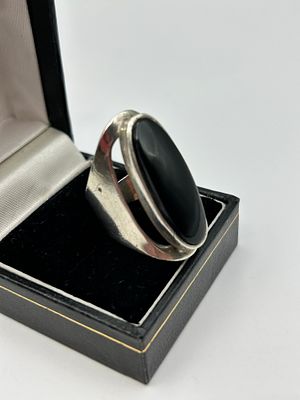 Modernist Silver and Black Onyx Cocktail Ring