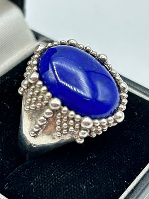 Modernist Silver and Lapis Lazuli Cocktail Ring