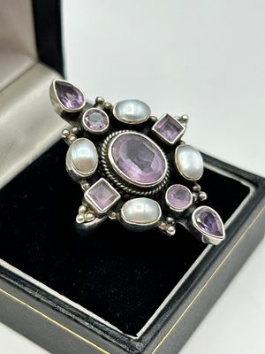 Nicky Butler Silver Amethyst and Mother-of-Pearl Cocktail Ring