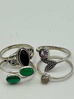 A Collection of 4 Silver Gemstone Rings