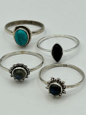 A Collection of 4 Silver Gemstone Rings