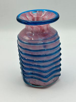 A Mdina Glass Pink and Blue Mottled Art Glass Vase