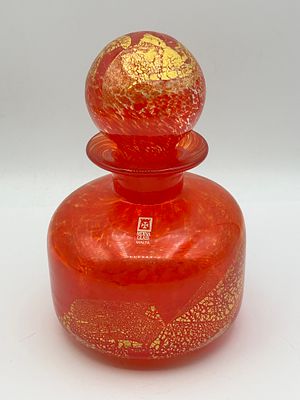 Mdina Glass Gold and Orange Bottle and Stopper