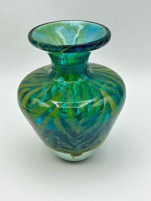 Mdina Glass Crystal Blue Stripe Pattern Vase