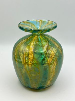 Mdina Signed Studio Glass Crystal Blue Stripe Vase