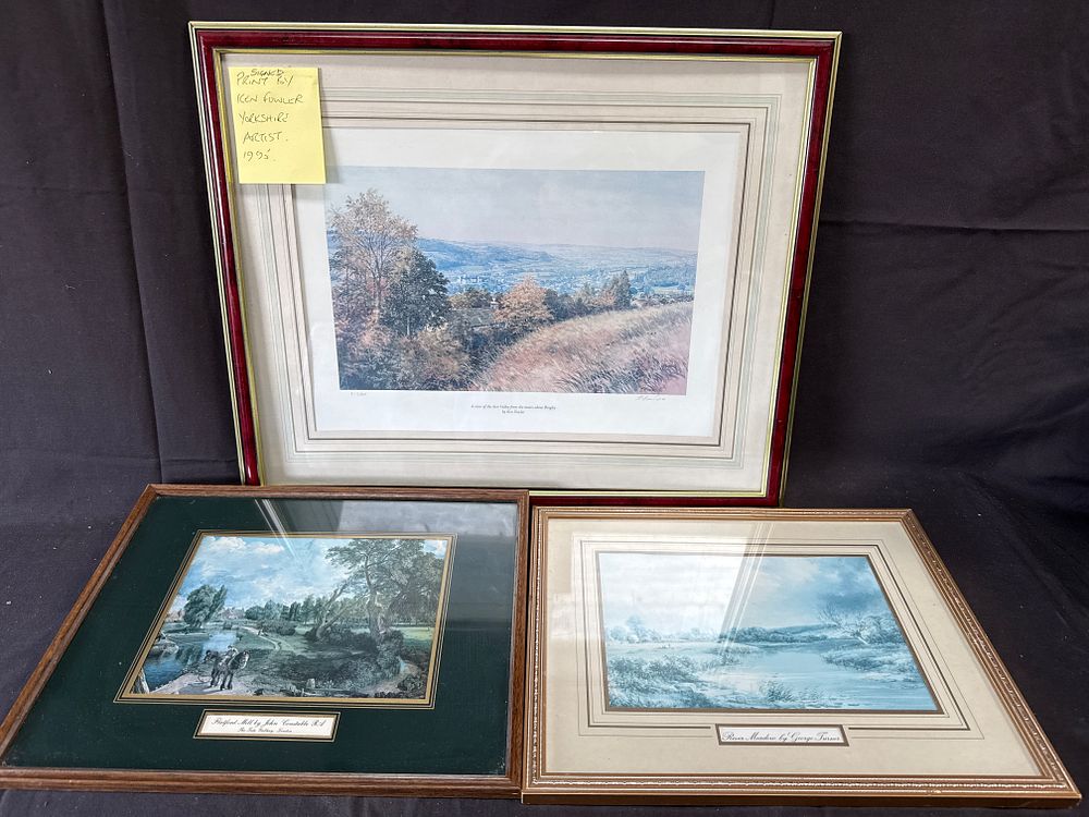 Lot 301: A Trio of Framed Landscape Prints including a Signed Ken Fowler and Reproductions after John Constable and George Turner
