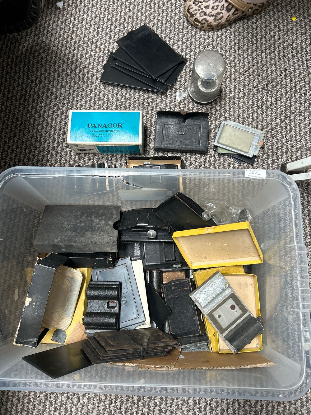 Lot 874: An Assortment of Vintage Photographic Equipment and Accessories Including Folding Cameras and a Panagor Zoom Slide Duplicator