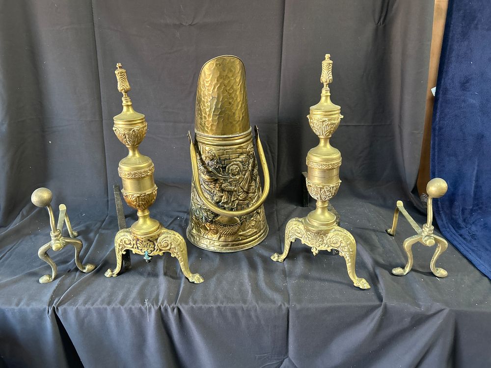 Lot 916: A Collection of Brass and Iron Fireplace Accessories