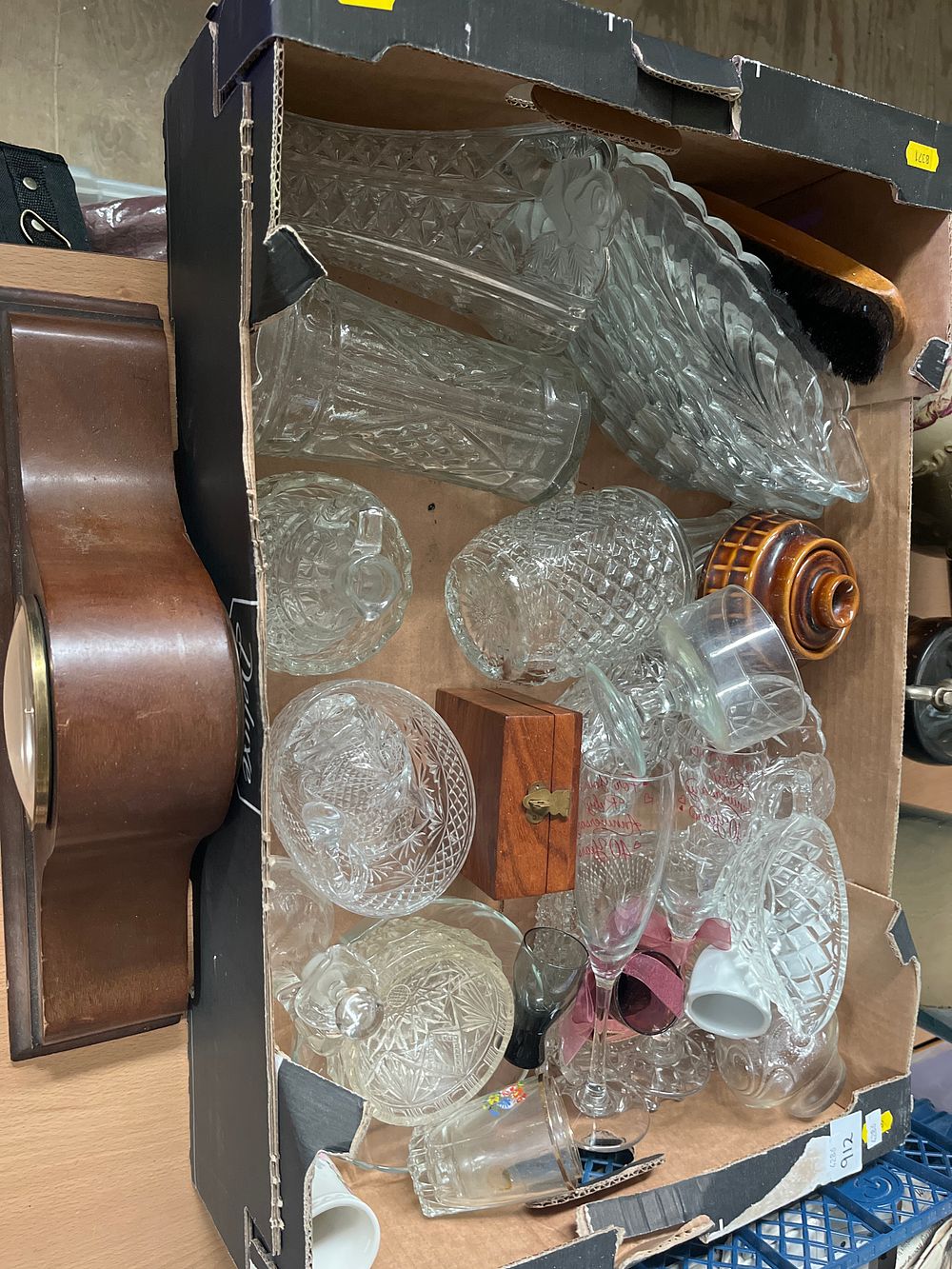 Lot 1058: An Assortment of Cut and Pressed Glassware, a West German Mantel Clock, and Mixed Decorative Objects