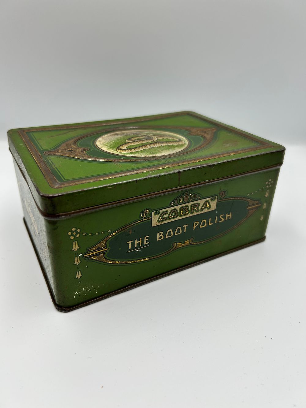 Lot 1111: Vintage Cobra Boot Polish Lithographed Metal Advertising Tin