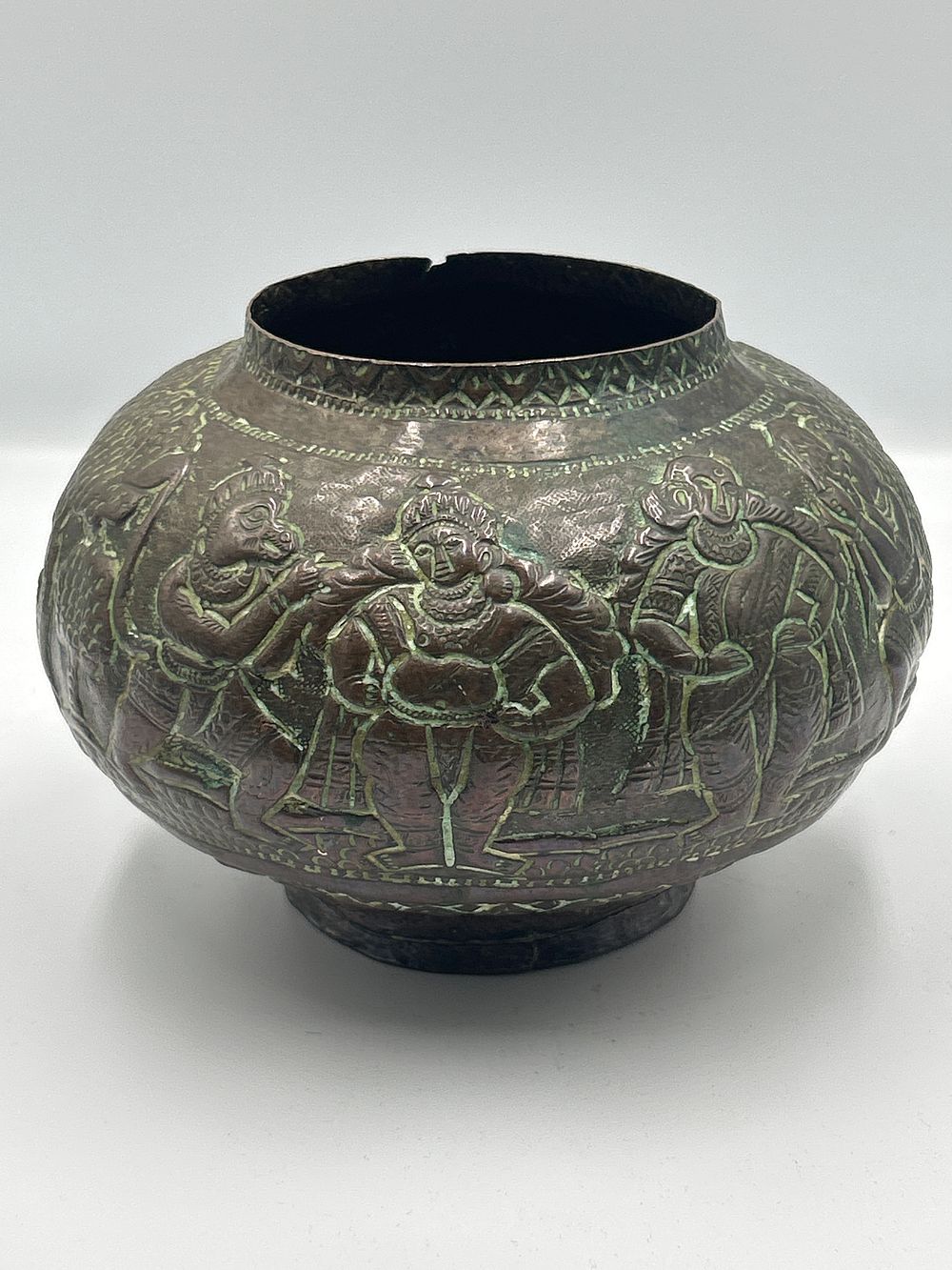 Lot 1168: Antique Indian Chased Copper Figural Lota Vessel