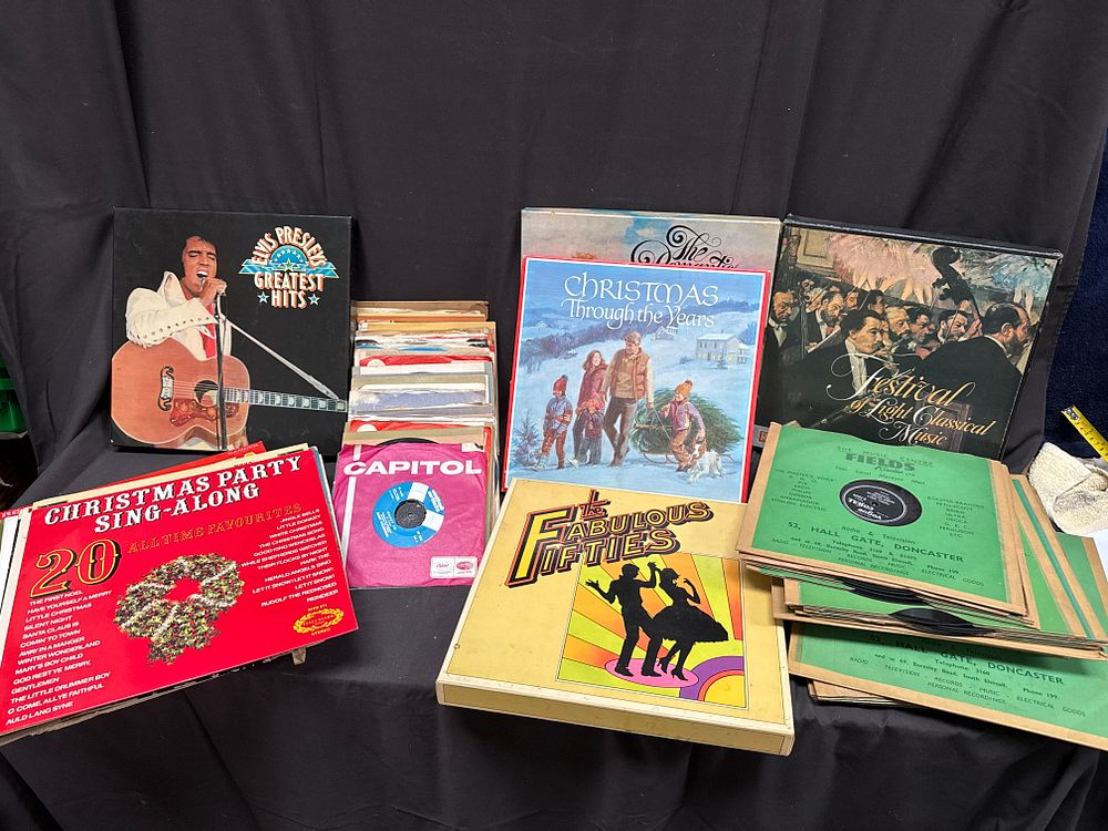 Lot 184: A Collection of Vintage Vinyl LP Box Sets and Singles Including Elvis Presley and Regional Interest 78rpm Records