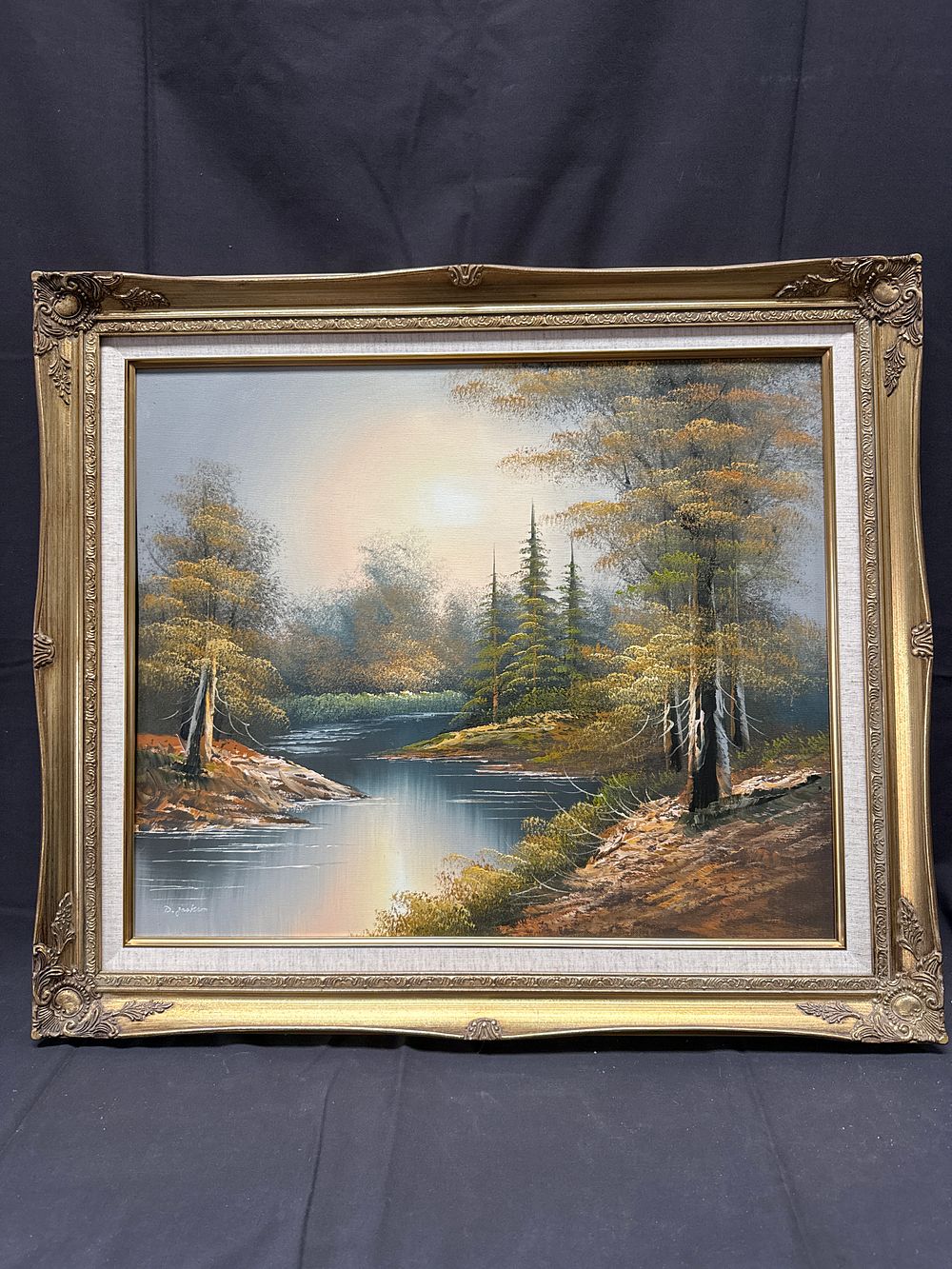 Lot 196: D. Jackson, Misty Lakeside Landscape, Oil on Canvas