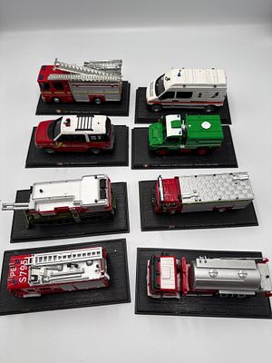 A Collection of 8 Die-Cast Model Fire and Emergency Vehicles Attributed to Del Prado. A 
