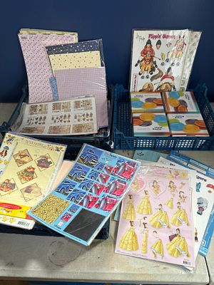 A Collection of Craft Decoupage Sheets, Scrapbooking Materials, and Glassware Sets. An 