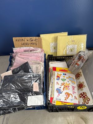 A Collection of New Women's Leggings and Craft Supplies Including Avon and Disney Decoupage. A 