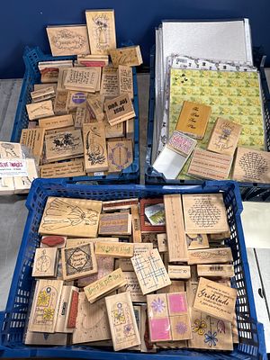 A Collection of Wood-Mounted Rubber Craft Stamps and Decorative Paper. An extensive collection 