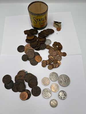 A Collection of UK Pre-Decimal and Decimal Coins and a Vintage Cigarette Tin. A collection of UK 