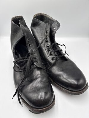 A Pair of British RAF Pattern Black Leather Ordinary Airman Ankle Boots. A pair of vintage 