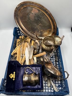 An Assortment of Silver-Plated Hollowware and Flatware. A mixed collection of silver-plated 
