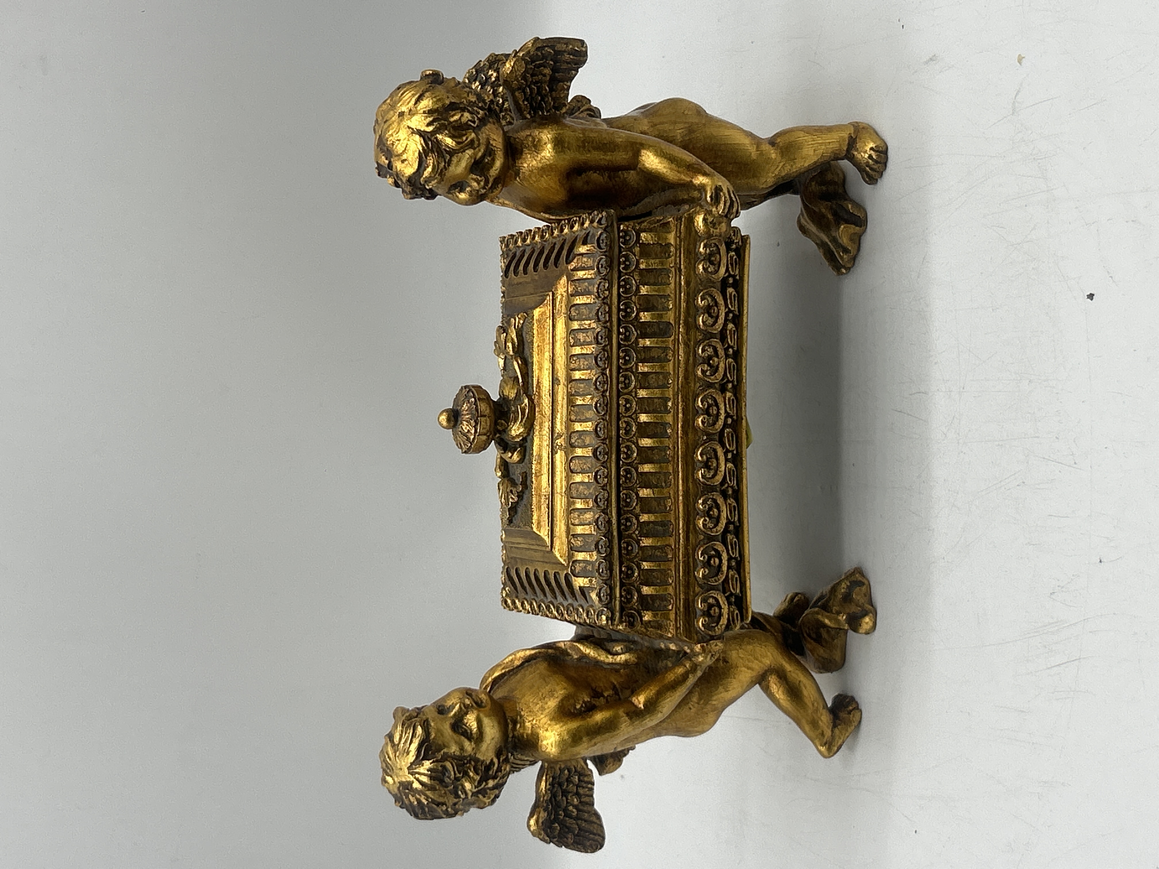 Gilt Metal Effect Rococo Revival Putti Casket Jewellery Box