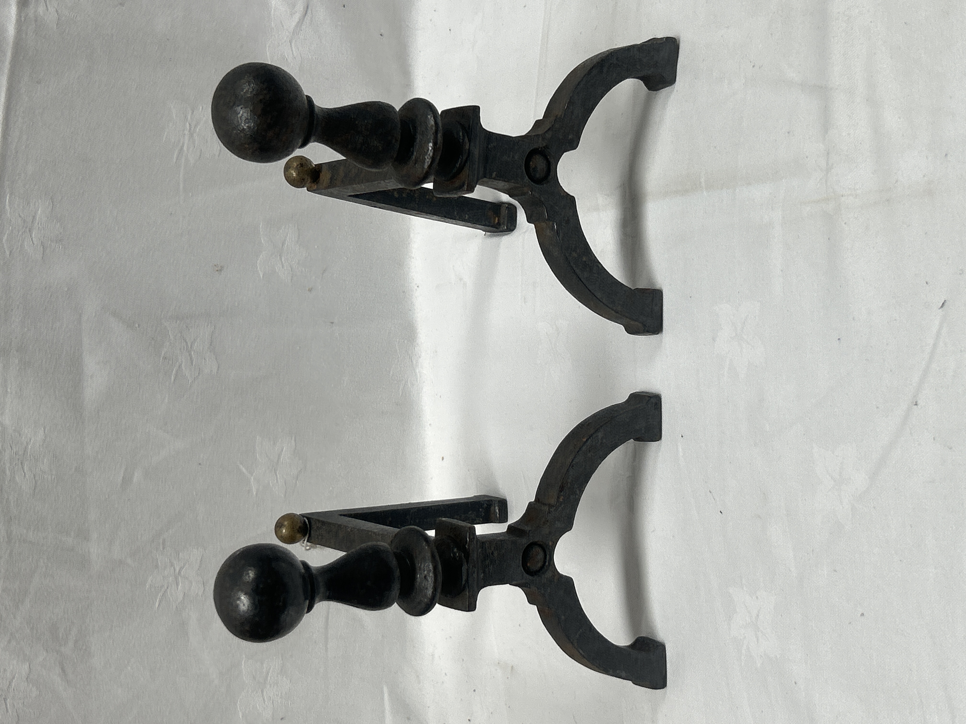 A Pair of Cast Iron and Brass Fire Dogs